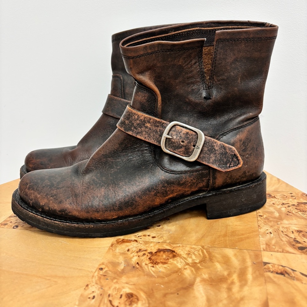 Frye Veronica Flex Bootie Brown Leather with Distressing